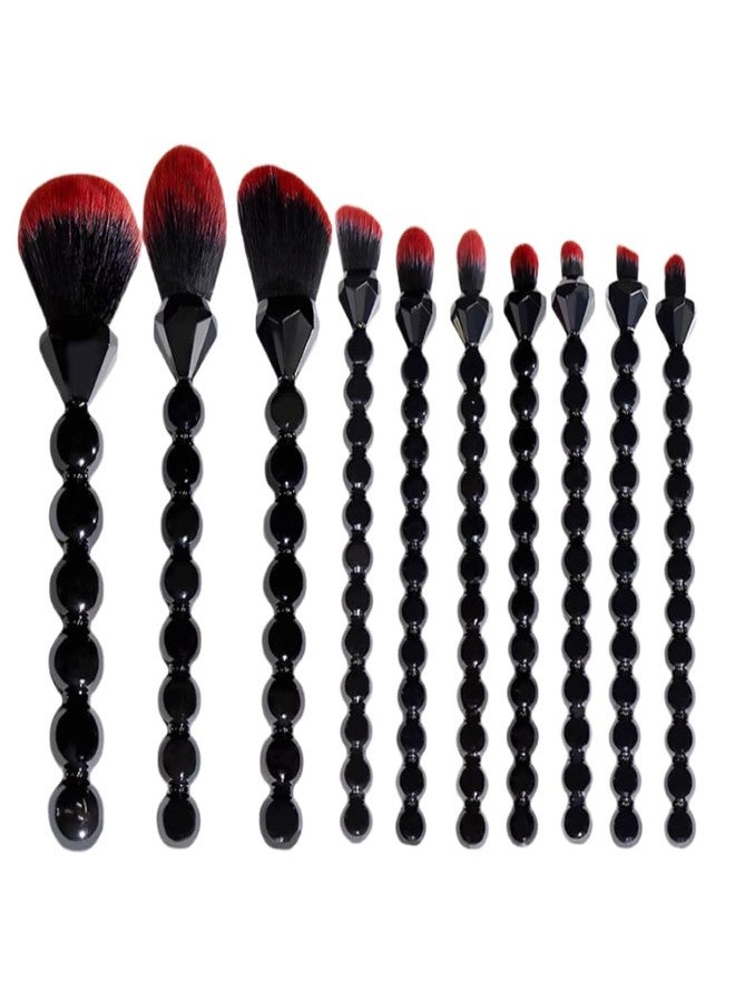 COSHINE Unique Diamond and Pearl Design Makeup Brush Set, 10pcs Cute and Full Complete Powder, Concealer, Blush, Eye Shadow Cosmetic Brushes Kit (BLACK) - Image 1